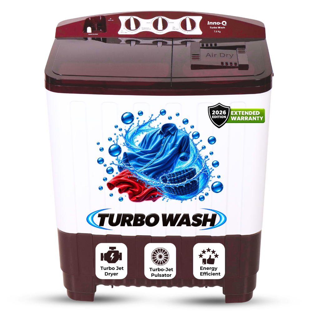 Innoq 7.5 kg Semi Automatic Top Load Washing Machine | Turbo Jet Dryer | Magic Filter | Buzzer | Wheels